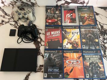 PlayStation 2 Slim + 2 Controllers + 9 Games beschikbaar voor biedingen