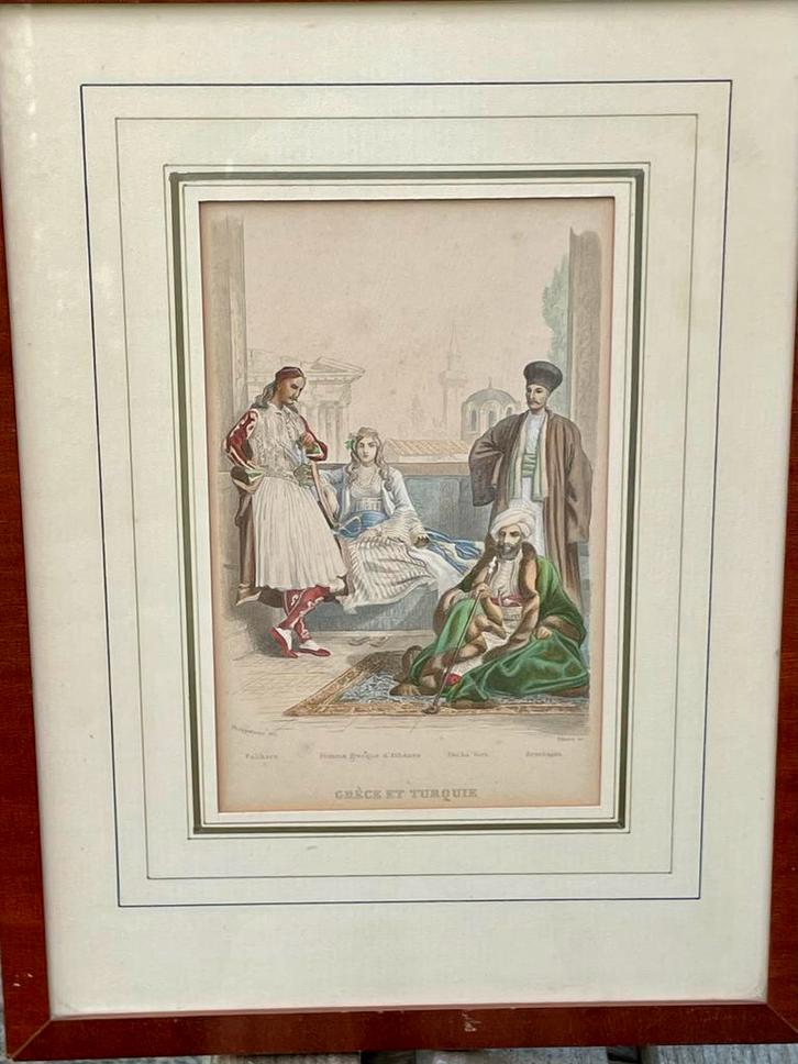 Grèce et Turquie Gravure Ingelijst Oud Prent, Antiek en Kunst, Curiosa en Brocante, Ophalen of Verzenden