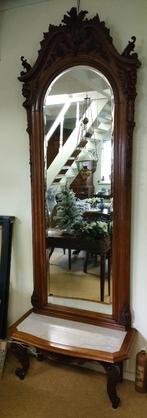 Mahonie houten spiegel op console, Ophalen, Overige vormen, 50 tot 100 cm, 200 cm of meer