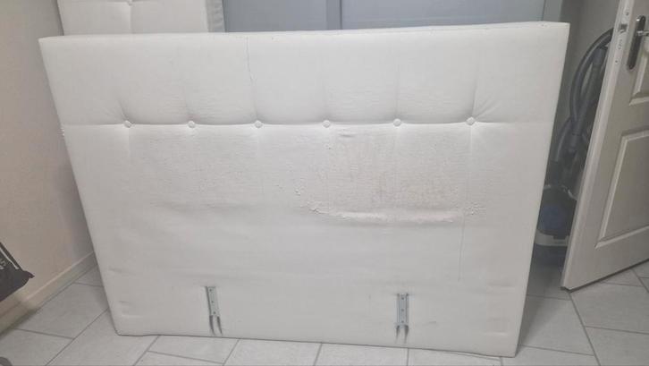 Hoofd en voetbord met beschadigde stof - Opknapper!, Huis en Inrichting, Slaapkamer | Bedden, Gebruikt, Tweepersoons, Hout, Ophalen of Verzenden