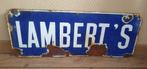 Blauw emaille bord met tekst Lambert's, Vintage, Reclamebord, Gebruikt, Vintage