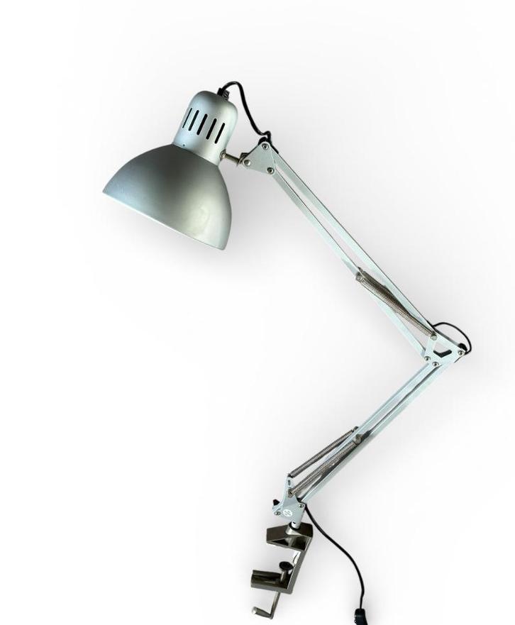 Vintage bureau lamp met klem - zilver/grijs schaarlamp, Huis en Inrichting, Lampen | Vloerlampen, Gebruikt, Minder dan 100 cm