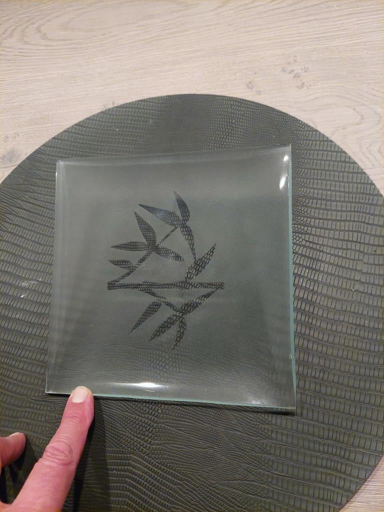 Glazen schaaltje met bamboe motief, Ophalen, Gebruikt, Vierkant, Glas