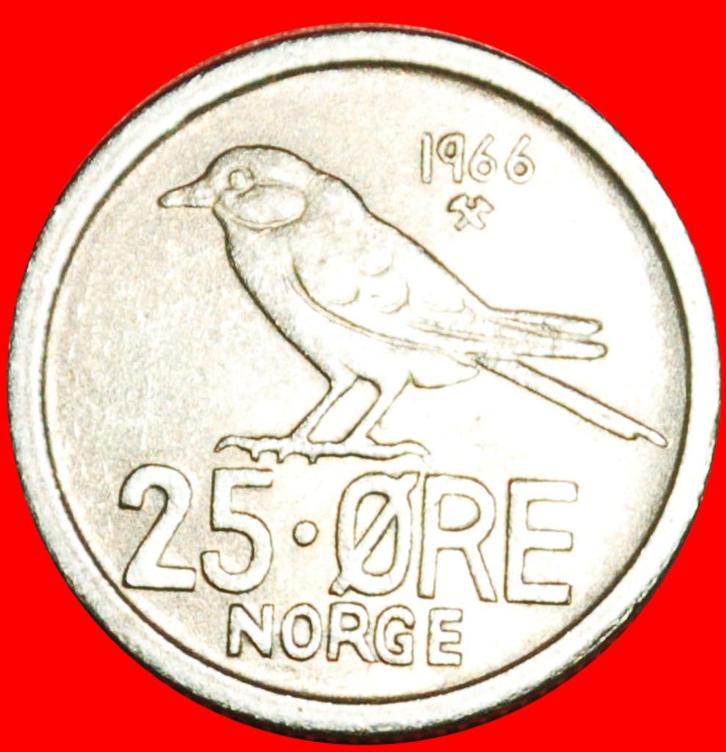 Ⰶ BIRD 1958-1973: NORWAY 25 ORE 1966 DIE I! OLAV V 1957-1991, Postzegels en Munten, Munten | Europa | Niet-Euromunten, Losse munt