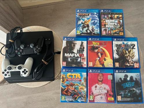 PS4 met spellen/controllers, Spelcomputers en Games, Spelcomputers | Sony PlayStation 4, Zo goed als nieuw, Original, Met 2 controllers
