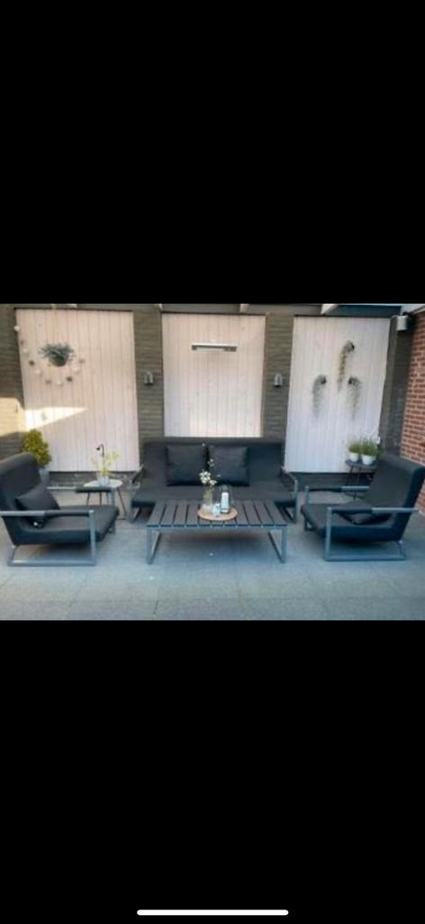 Tuinset, Tuin en Terras, Tuinsets en Loungesets, Gebruikt, Loungeset, Aluminium, 4 zitplaatsen, Bank, Bijzettafel, Stoel, Ophalen