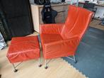 Montis Charly fauteuil stoel rood leder leer, gratis hocker, Huis en Inrichting, Fauteuils, Gebruikt, Leer, Ophalen