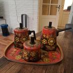 Russische  Khokhloma Metalen Set met Dienblad, Antiek en Kunst, Ophalen of Verzenden