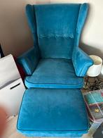 Blauwe stoel met poef, Ophalen, Gebruikt, Stof, 75 tot 100 cm