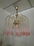 Vintage Kroonluchter met Roze Druppels teardrop, Ophalen, Geen, Glas, Minder dan 50 cm