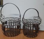 Set van twee Brocante Plantenbakken Metaal Bloembakken, Tuin en Terras, Bloembakken en Plantenbakken, Minder dan 30 cm, Rond, Ophalen of Verzenden