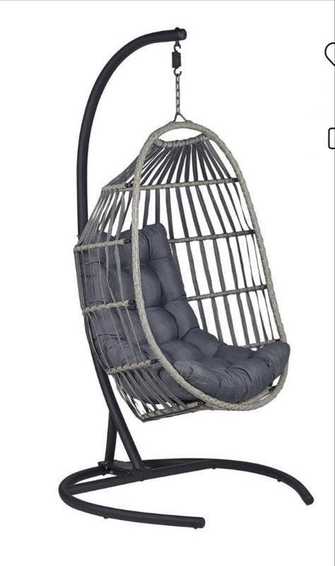 Hangstoel met standaard - Wicker lux en opvouwbaar SESIA, Huis en Inrichting, Fauteuils, Zo goed als nieuw, Hout, Kunststof, Leer