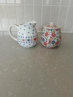 Kakelbont Suikerpot en Melkkan Yvon Jaspers, Huis en Inrichting, Gebruikt, Overige typen, Ophalen of Verzenden, Aardewerk