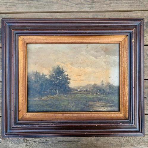 Gj Ernens, schilderij met koeien in landschap, Antiek en Kunst, Kunst | Schilderijen | Klassiek, Ophalen of Verzenden