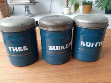 Vintage Blikken Voorraadbus Set - Thee, Suiker, Koffie beschikbaar voor biedingen