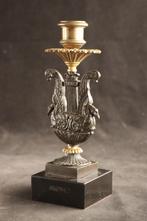 Kleine bronzen Empire kandelaar, Verzenden, Koper of Brons