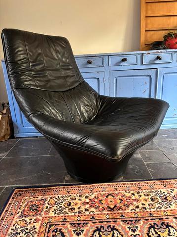 Vintage draai fauteuil leer Jack Crebolder design zwart beschikbaar voor biedingen
