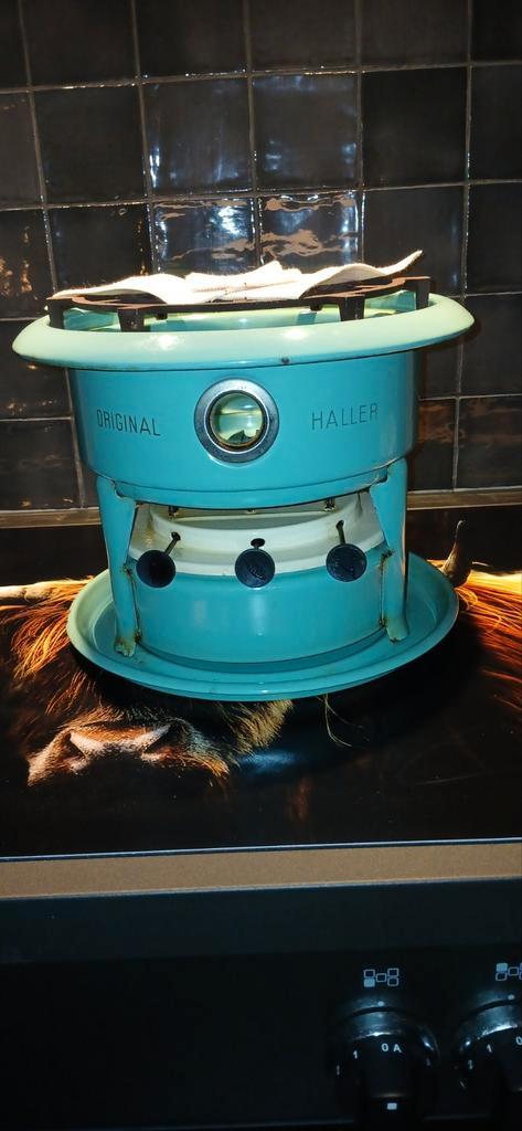 3 pits Mintgroen Haller Petroleumstel - Compleet met Lonten, Antiek en Kunst, Antiek | Emaille, Ophalen of Verzenden