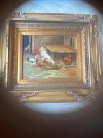 Schilderij van kippen in gouden lijst, Ophalen of Verzenden