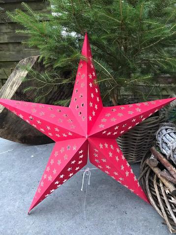 Retro papieren kerstster rood ster 60cm 5 punt wit Set 2 st beschikbaar voor biedingen