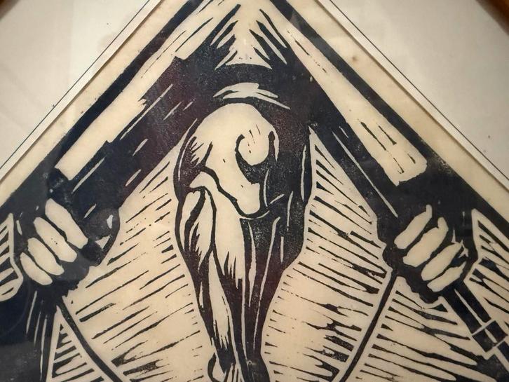 Houtdruk - Gebroken geweer - H. Stolle 1938, Antiek en Kunst, Kunst | Etsen en Gravures, Ophalen of Verzenden