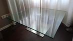 Glazen salontafel met metalen poot - 100x100x40, Huis en Inrichting, Tafels | Salontafels, Ophalen, Vierkant, Zo goed als nieuw