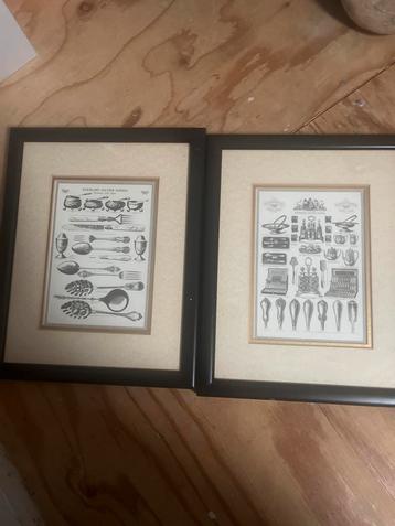 Set van 2 vintage zilverwerk prenten beschikbaar voor biedingen