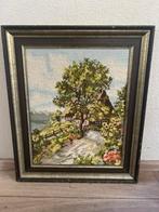 Prachtige vintage lijst met boerderij geborduurd, Antiek en Kunst, Kunst | Schilderijen | Klassiek, Ophalen of Verzenden