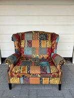 Mooie handgemaakte patchwork fauteuil velours wingback, Huis en Inrichting, Fauteuils, Ophalen, Zo goed als nieuw, 75 tot 100 cm