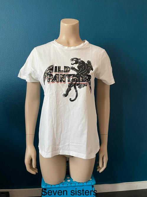 Wit shirt top panter zwart strass Seven sisters 38 M, Kleding | Dames, T-shirts, Gedragen, Maat 38/40 (M), Wit, Korte mouw, Ophalen of Verzenden
