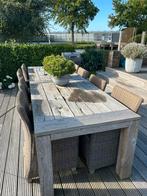 Robuuste tuintafel met rieten stoelen, Ophalen, Gebruikt, Eettafel, 8 zitplaatsen