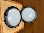 Plafonniere met wit glas en zwarte rand, Ophalen of Verzenden, Gebruikt, Glas