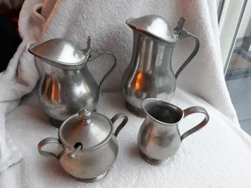 Zeldzame set Marinoni tinnen kannen en suikerpot Italy 95%  beschikbaar voor biedingen