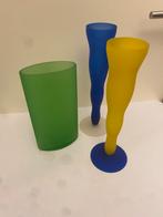 Set van 3 Vazen - Groen, Blauw & Geel, Overige kleuren, 50 tot 75 cm, Ophalen of Verzenden, Glas