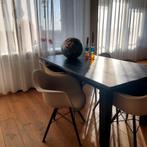 6 Kuipstoelen met houten tafel, Huis en Inrichting, Tafels | Eettafels, Ophalen, Gebruikt, 50 tot 100 cm, Vijf personen of meer