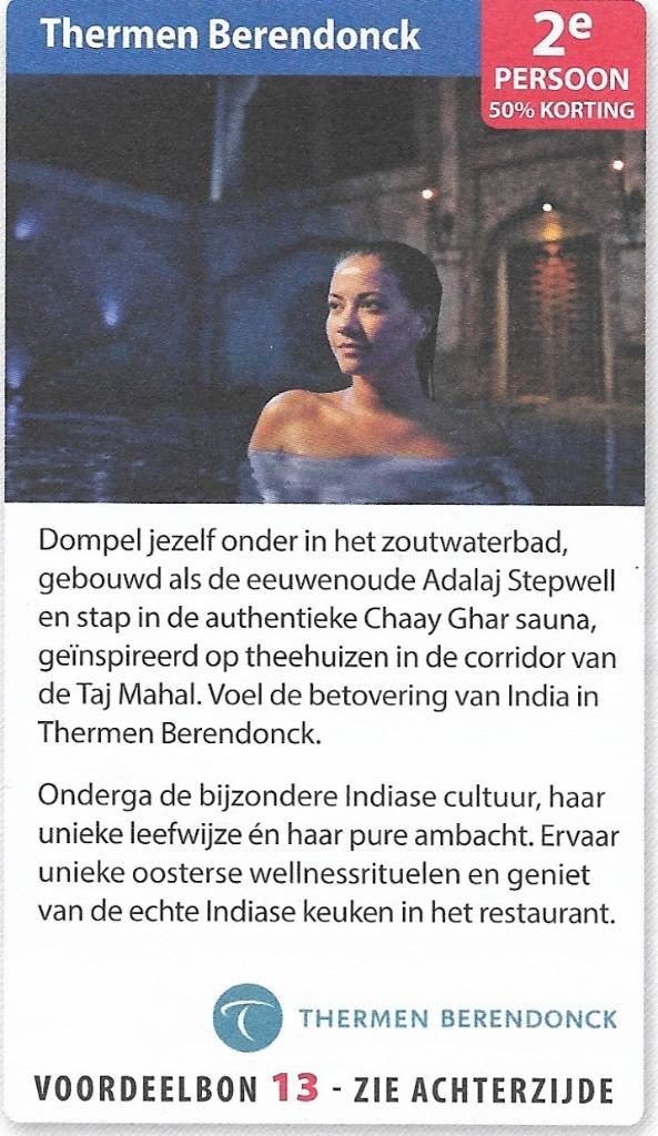 kortingsbon sauna Thermen Berendonck 2e persoon 50% korting, Tickets en Kaartjes, Kortingen en Cadeaubonnen, Twee personen, Spa of Sauna