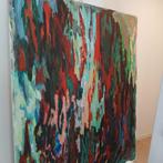 Groot abstract schilderij groen rood turqouise, Antiek en Kunst, Ophalen