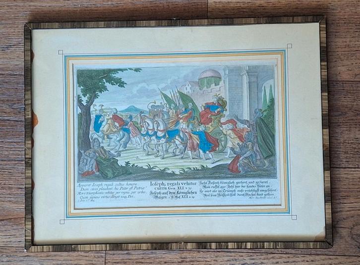 Oude Bijbelse Prent - Jozef in Egypte, Antiek en Kunst, Kunst | Etsen en Gravures, Ophalen