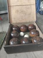Originele antieke set hardhouten Bowlsspel compleet in kist., Ophalen