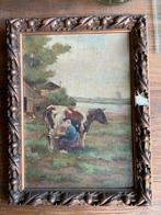Oud Schilderij Melkende Vrouw, Antiek en Kunst, Ophalen of Verzenden