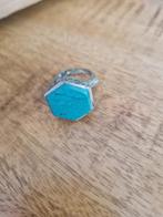 Tibetaans zilveren (hoekige)ring maat 19. Met turquoise., Ophalen of Verzenden, Zilver, Ring, Met edelsteen