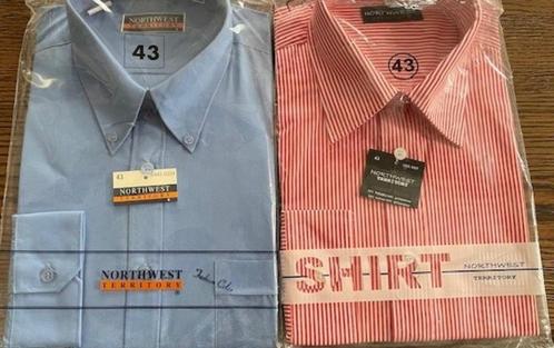 2 overhemden met lange mouw blauw en rood/wit (43) NIEUW, Kleding | Heren, Overhemden, Nieuw, Halswijdte 43/44 (XL), Blauw, Ophalen of Verzenden