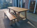Houten tuintafel 240x100 cm met houten tuinbank, Tuin en Terras, Ophalen, Gebruikt, Rechthoekig, Hout