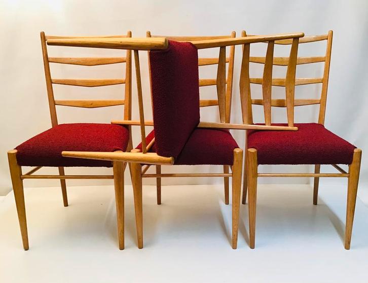 4 vintage ladderstoel Pastoe ST09 Cees Braakman 1960, Huis en Inrichting, Stoelen, Zo goed als nieuw, Vier, Stof, Ophalen