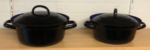 Twee stoof/braadpannen geëmailleerd staal, Huis en Inrichting, Keuken | Potten en Pannen, Gebruikt, Koekenpan of Braadpan, Overige materialen