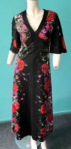 Vintage originele jaren 70 maxi-jurk zwart/gebloemd maat 36, Verzenden, Zwart, Vintage, Maat 36 (S)