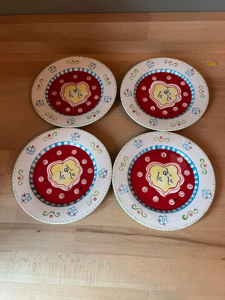 Jet ter Steege C'est la vie Gebaksbordjes - Set van 4, Huis en Inrichting, Keuken | Servies, Zo goed als nieuw, Bord(en), Overige stijlen