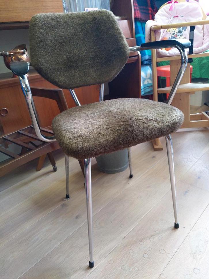 Vintage Fluffy Bureaustoel - Uniek!, Huis en Inrichting, Stoelen, Gebruikt, Eén, Bruin, Ophalen