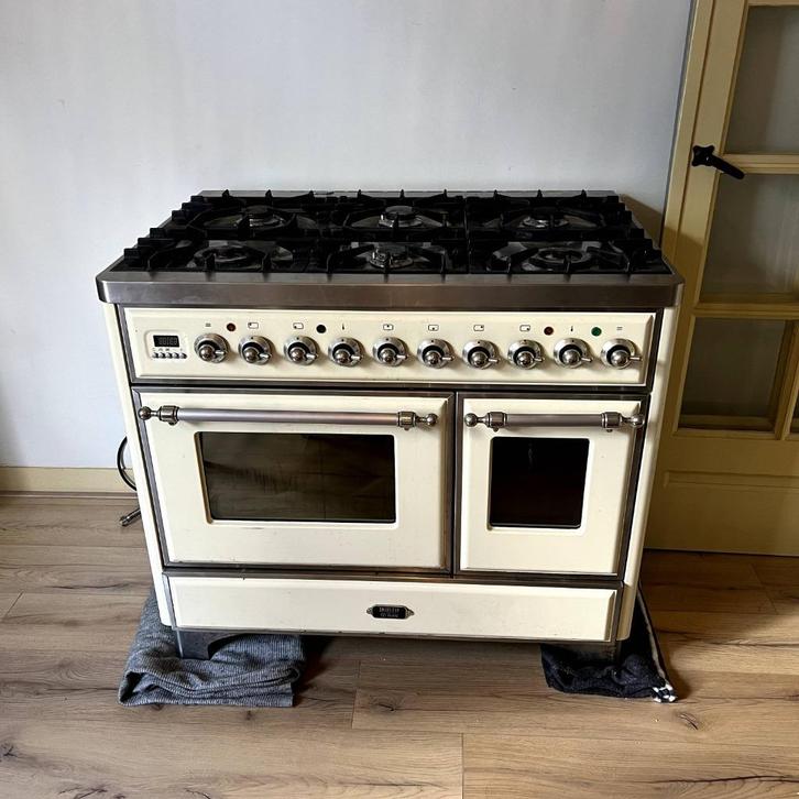Boretti Majestic gasfornuis – crème kleur met dubbele oven, Witgoed en Apparatuur, Fornuizen, Gebruikt, Vrijstaand, Gas, 5 kookzones of meer