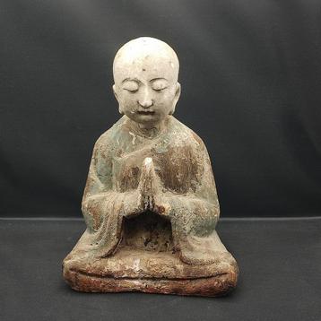 Antiek Houten  Aziatisch Japans Beeld Zittende Monnik 23cmh beschikbaar voor biedingen